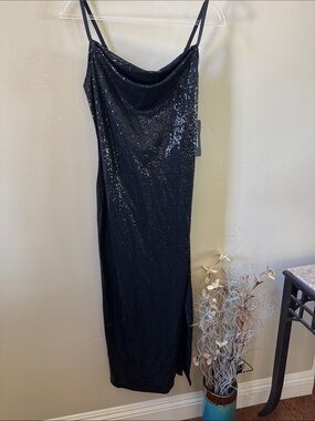 bebe Black Sequin Spaghetti Strap Slip Dress